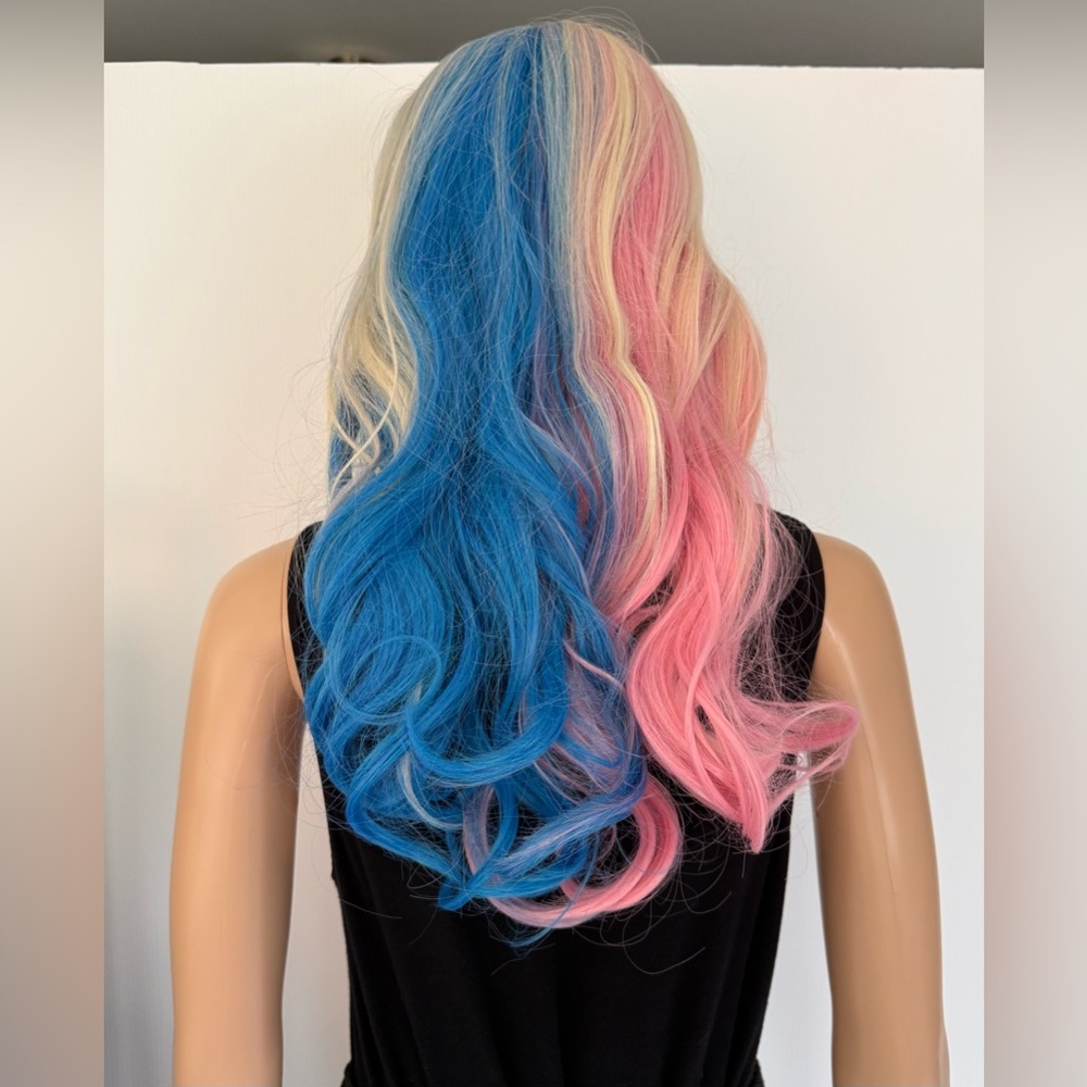 Blonde Wig with Pink & Blue Ombre Curls Halloween / Costume Party / Play NEW - Picture 2 of 9